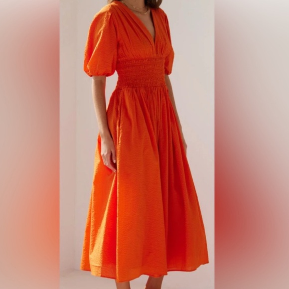 AYR THE EXTRA EXTRA DRESS COTTON PEPLIN ORANGE MAXI DRESS SIZE LARGE - Picture 2 of 13